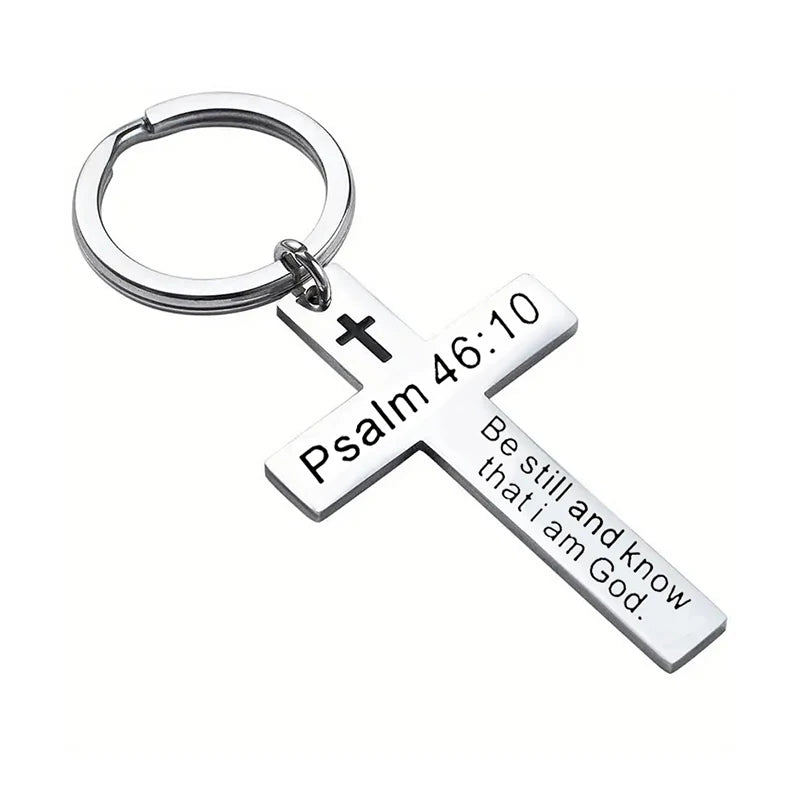 Cross Pendant Keychain Stainless Steel