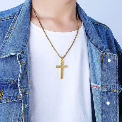 Christian Bible Cross Chain Necklace Steel