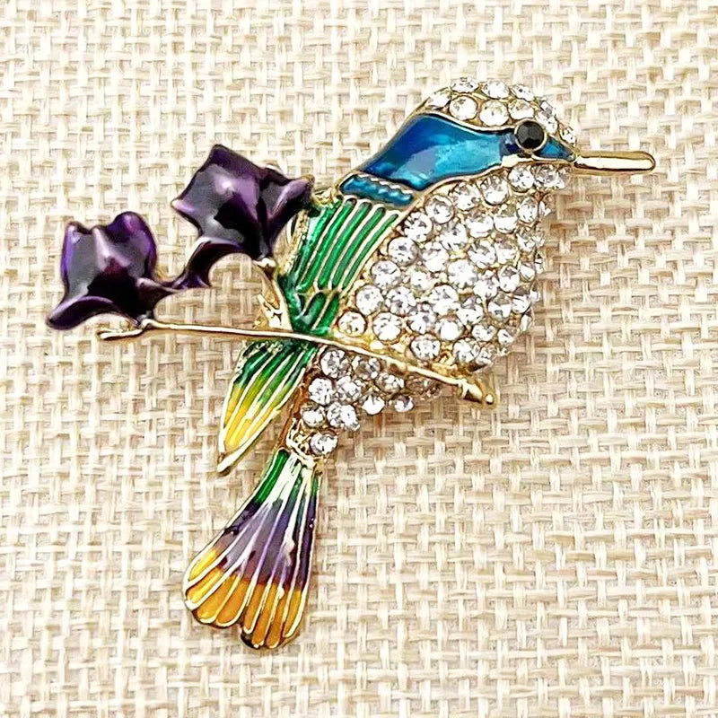 Multi Color Rhinestone Enamelled Bird broach