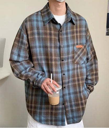 10XL Men Shirt Plaid Long Sleeve Plus Size 6XL 7XL 8XL 9XL