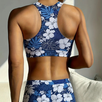 Floral Print Swimwear With Shorts High Waisted Trunk