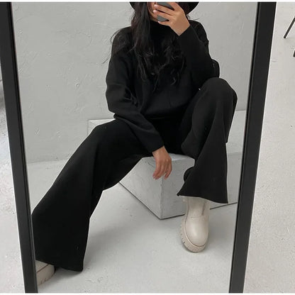 Split Turtleneck Women  sweater and Wide Leg Pants