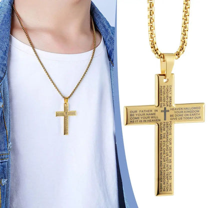 Christian Bible Cross Chain Necklace Steel