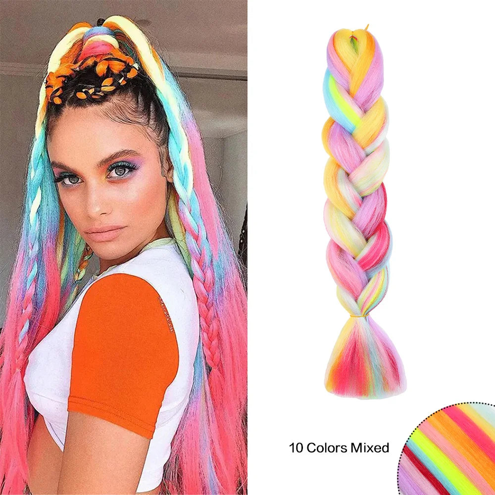 Jumbo Braiding Hair Rainbow Colors Extensions Fi
