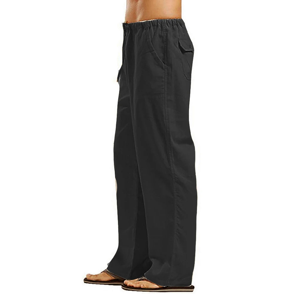 Men's Summer Loose Long Pants Elastic Waist Drawstring