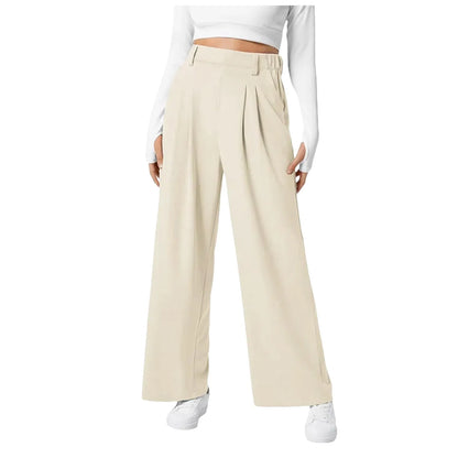 Women Suits Pants High Waist Draped Solid Color Wide Leg