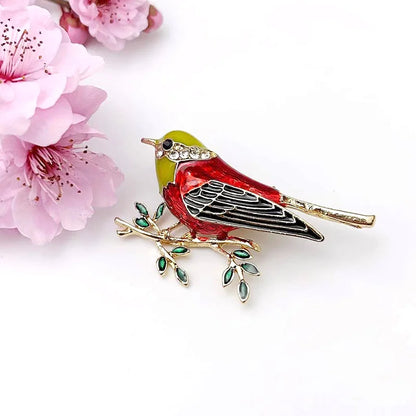Multi Color Rhinestone Enamelled Bird broach