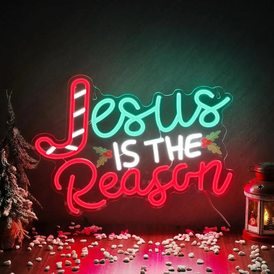 Jesus Is The Reason Neon Sign Christmas LED Neon Light Sign USB powered