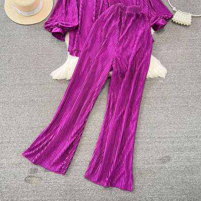 Fashion New Women Solid Casual Loose Two Pieces Set