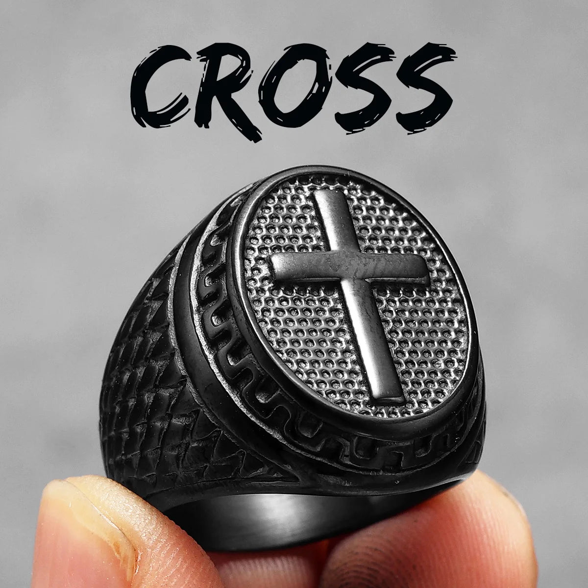 Christian Cross Black Religon Men Rings Stainless Steel