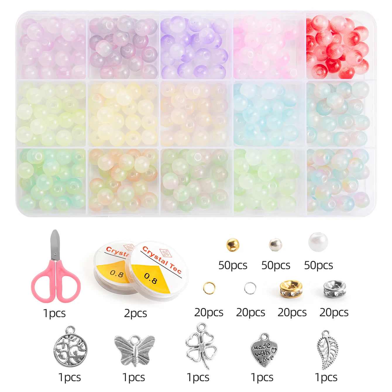 Glass Beads Bracelet Making Kits 28 Colors 8mm Crystal Beads Round Gemstone