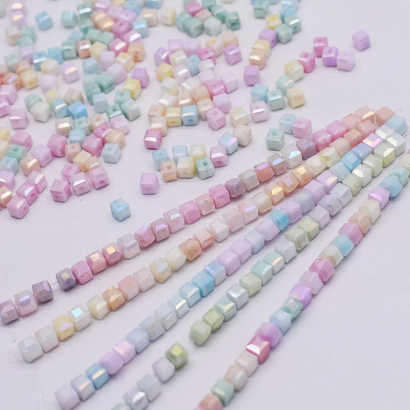 4mm Water Stained Ice Cracks Faceted Crystal Glass