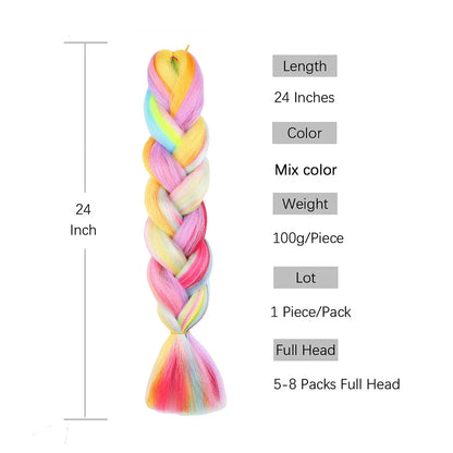 Jumbo Braiding Hair Rainbow Colors Extensions Fi