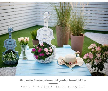 European Style Violin Planter Artistic Flower Pot