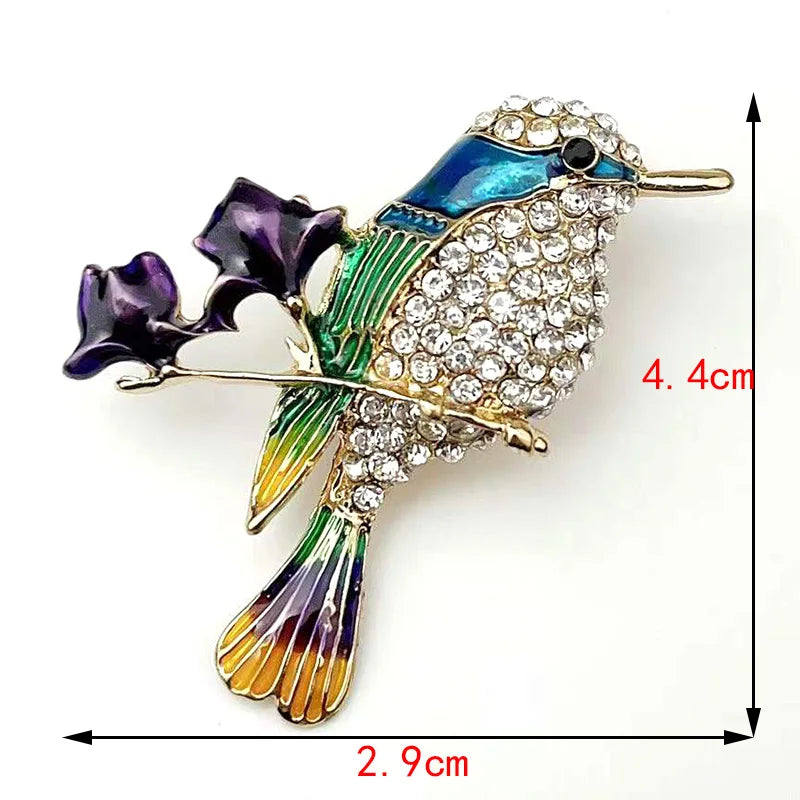 Multi Color Rhinestone Enamelled Bird broach
