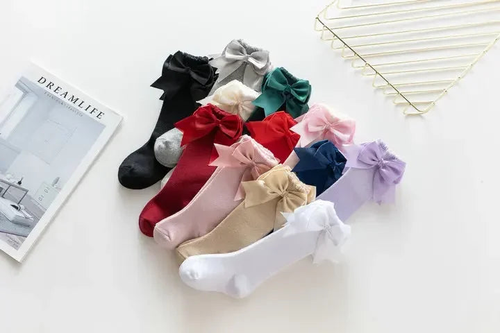 Kids Knee High Socks Baby Girls Cotton Socks Big Bow