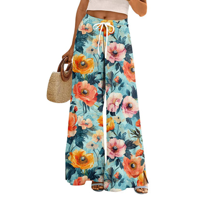 floral print loose wide-leg pants with elastic waist