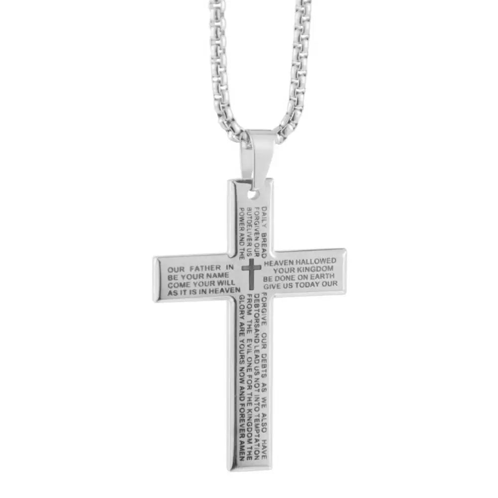Christian Bible Cross Chain Necklace Steel