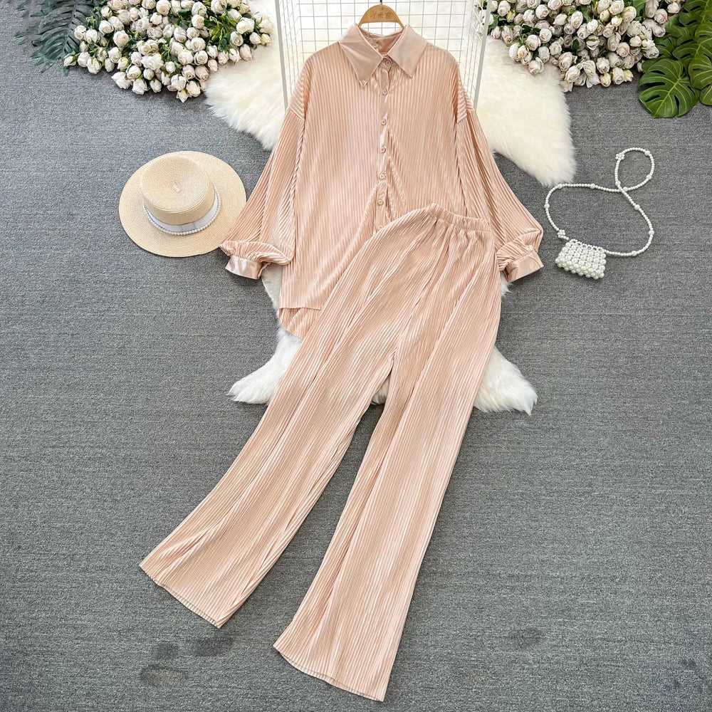 Fashion New Women Solid Casual Loose Two Pieces Set