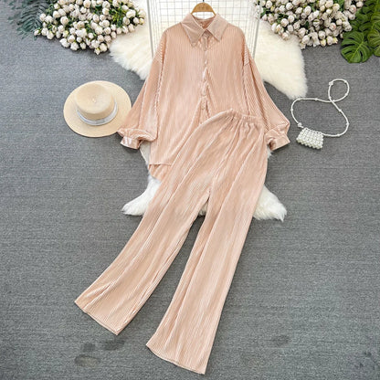 Fashion New Women Solid Casual Loose Two Pieces Set