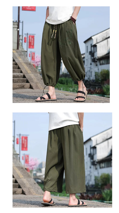 Mens Lightweight Pants Loose Fit with Elastic Waistband and Drawstring