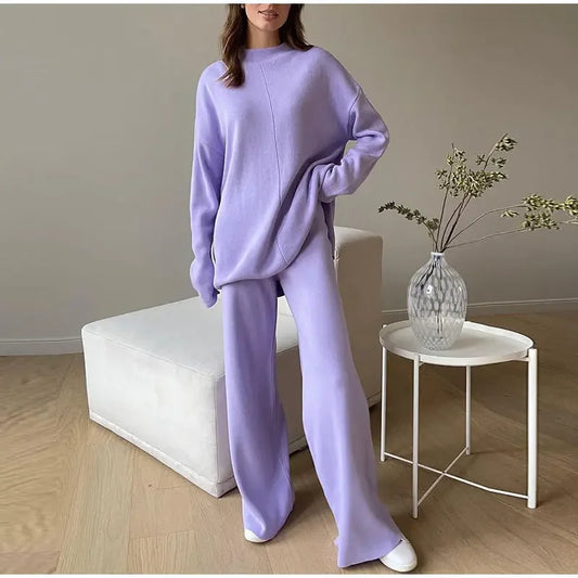 Split Turtleneck Women  sweater and Wide Leg Pants