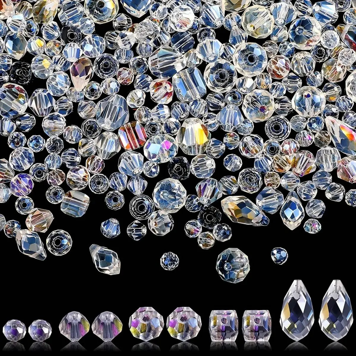 300pcs Crystal Glass Beads Mixed