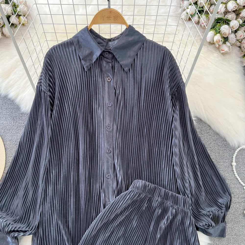 Fashion New Women Solid Casual Loose Two Pieces Set