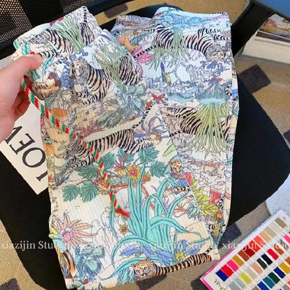 Tiger Print Wide Leg Pants