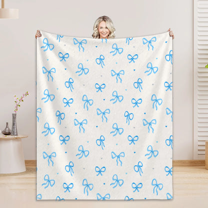 1PC Throw Blanket Blue Bow 3D
