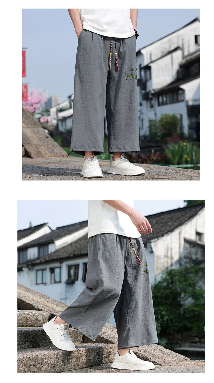 Mens Lightweight Pants Loose Fit with Elastic Waistband and Drawstring