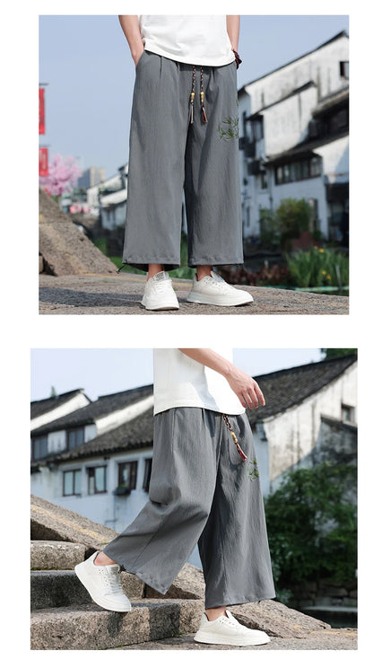 Mens Lightweight Pants Loose Fit with Elastic Waistband and Drawstring