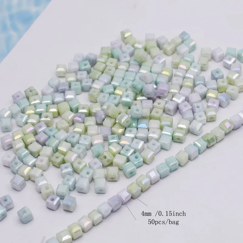 4mm Water Stained Ice Cracks Faceted Crystal Glass