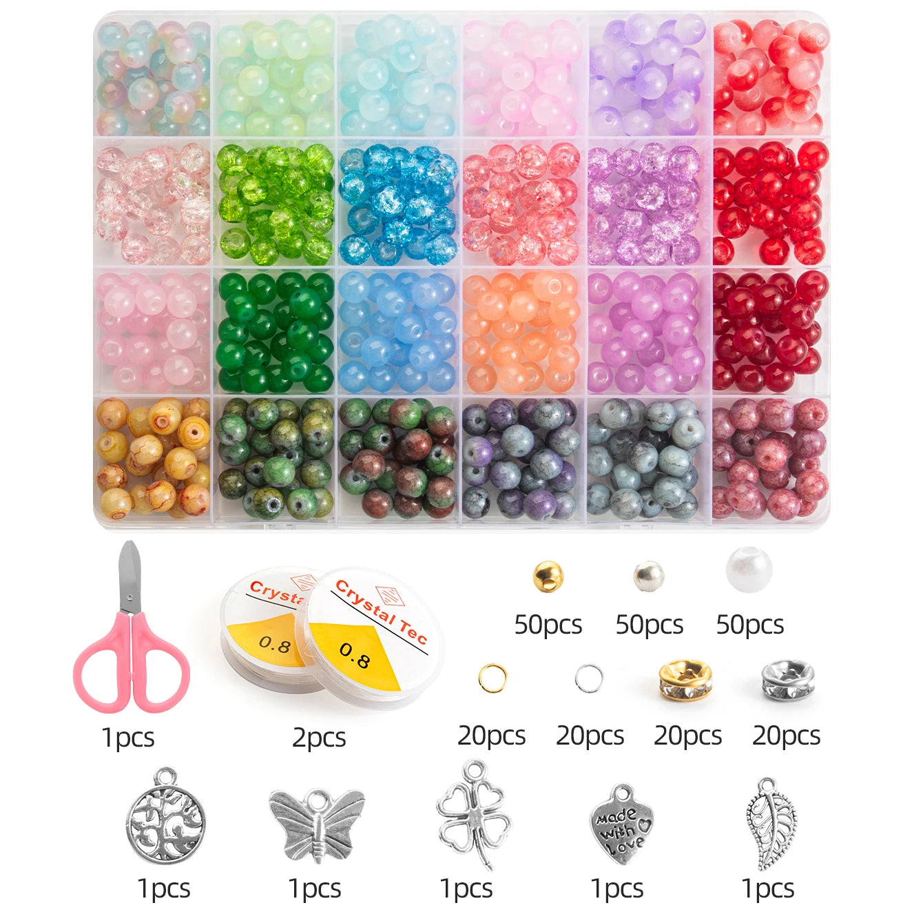 Glass Beads Bracelet Making Kits 28 Colors 8mm Crystal Beads Round Gemstone