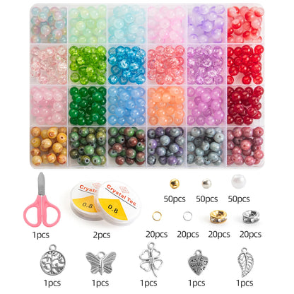 Glass Beads Bracelet Making Kits 28 Colors 8mm Crystal Beads Round Gemstone