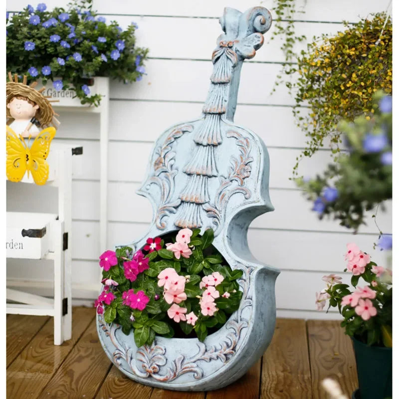 European Style Violin Planter Artistic Flower Pot