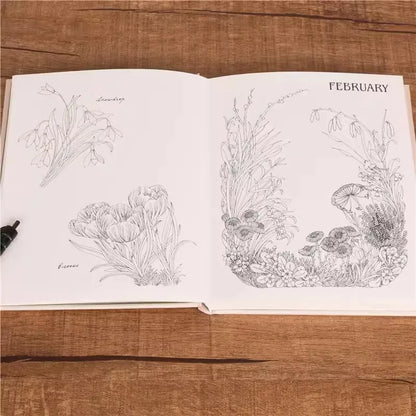 The Flower Year Colouring book