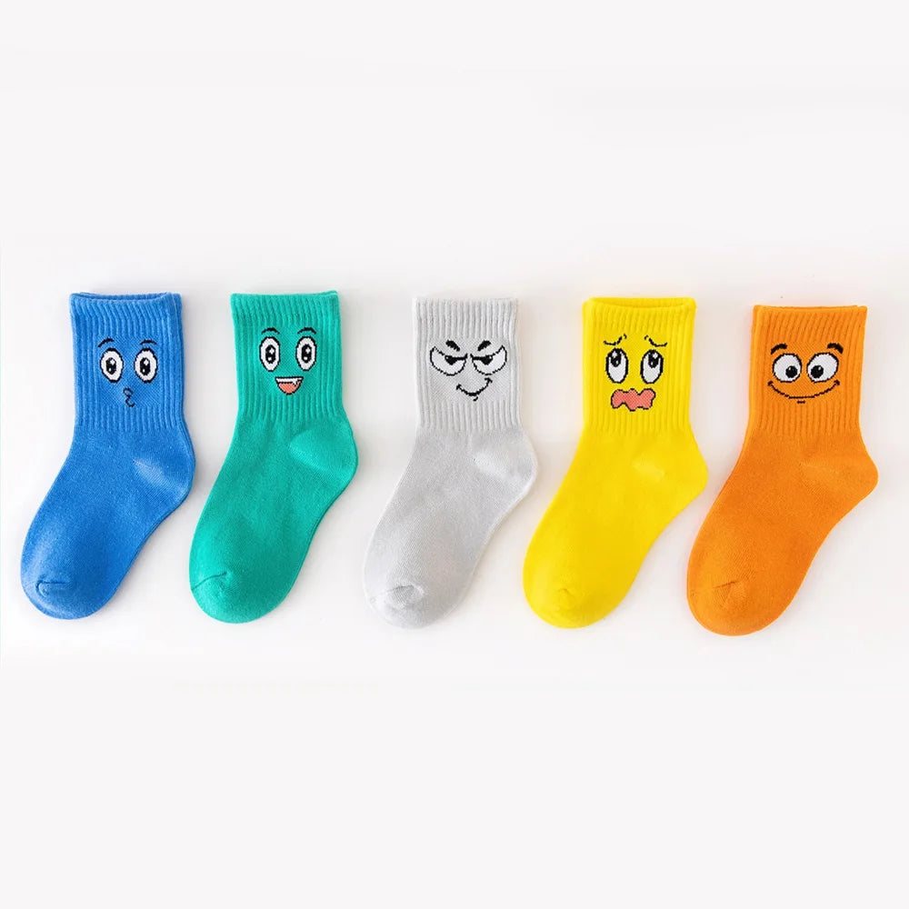 5 Pairs Kids Socks Emoticons childrens