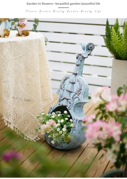 European Style Violin Planter Artistic Flower Pot