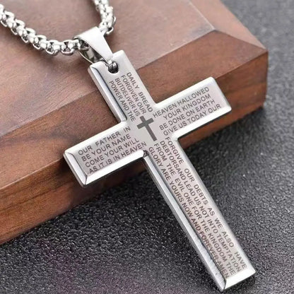 Christian Bible Cross Chain Necklace Steel