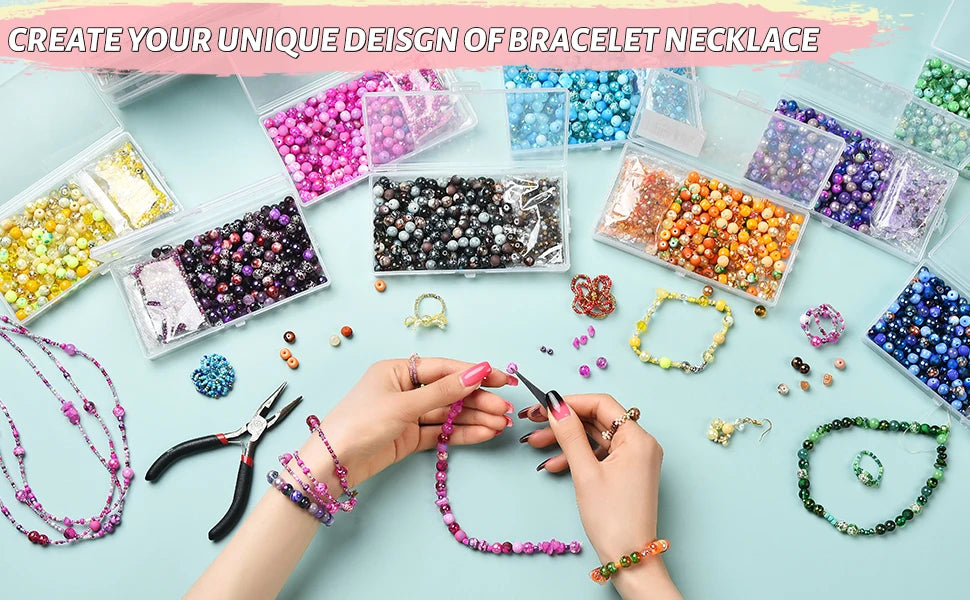 Glass Beads Jewelry Making Kit Green Color Glass Round Loose Beads