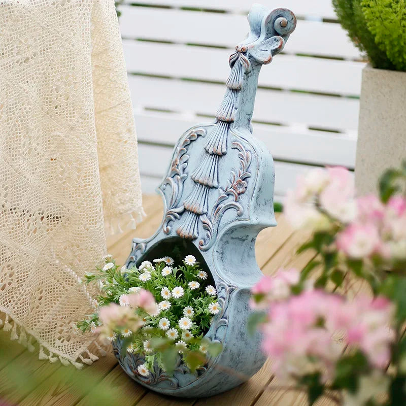 European Style Violin Planter Artistic Flower Pot
