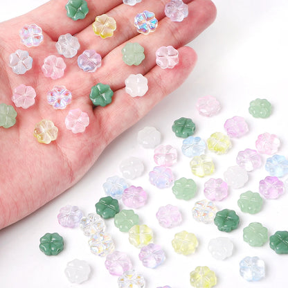 About20Pcs Glass Four Leaf Flower Beads Scattered Beads Handmade