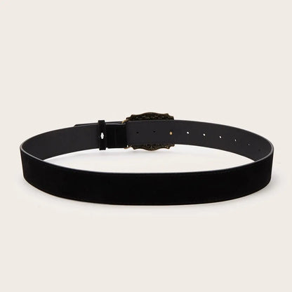 A leisurely leather belt with a horse-head buckle