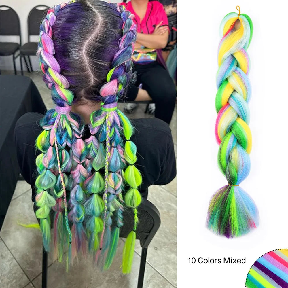 Jumbo Braiding Hair Rainbow Colors Extensions Fi