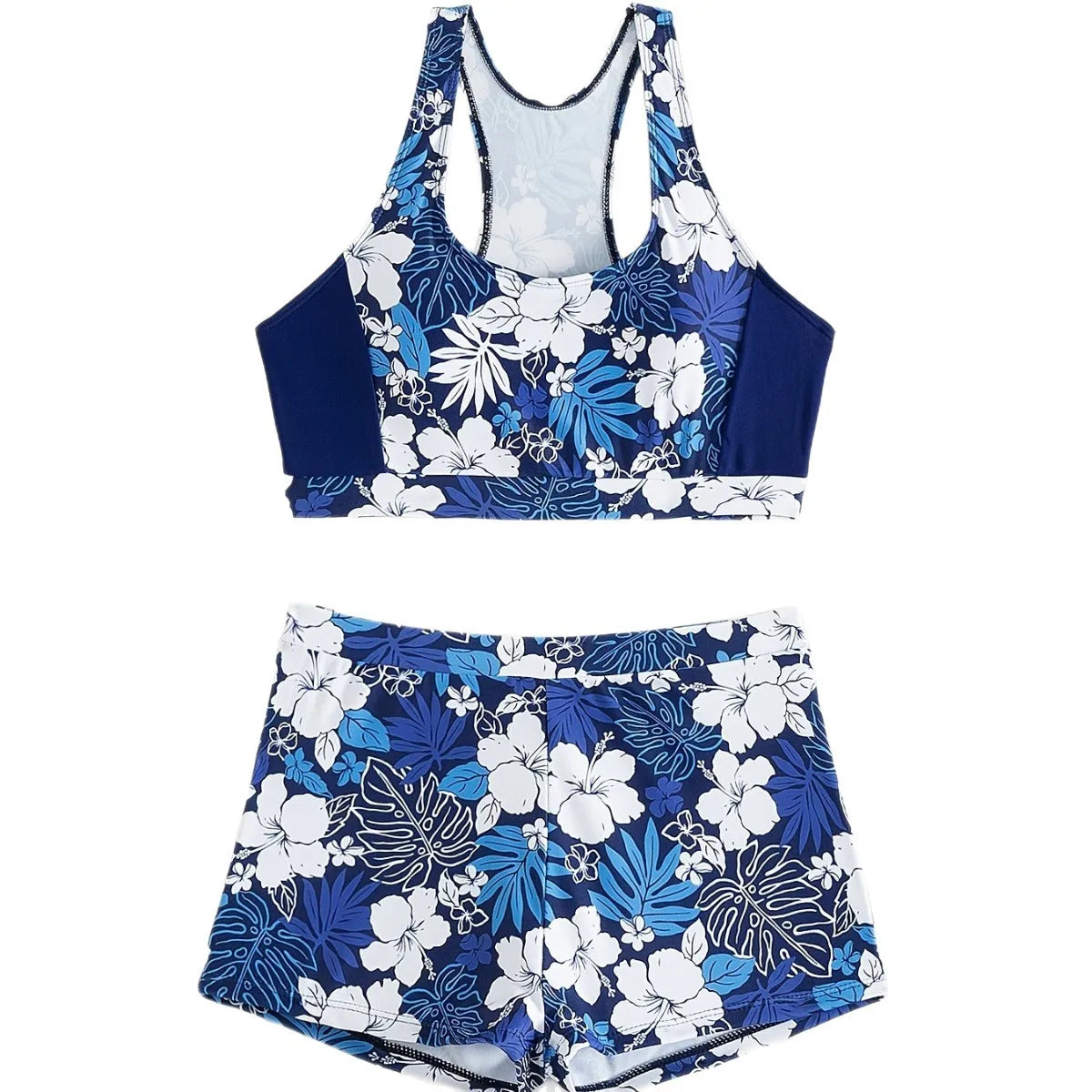 Floral Print Swimwear With Shorts High Waisted Trunk