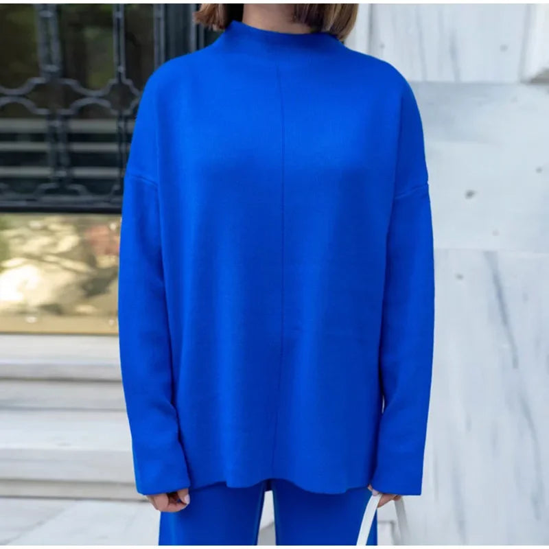 Split Turtleneck Women  sweater and Wide Leg Pants