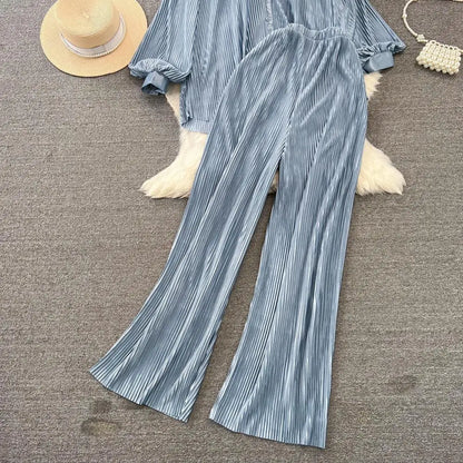 Fashion New Women Solid Casual Loose Two Pieces Set