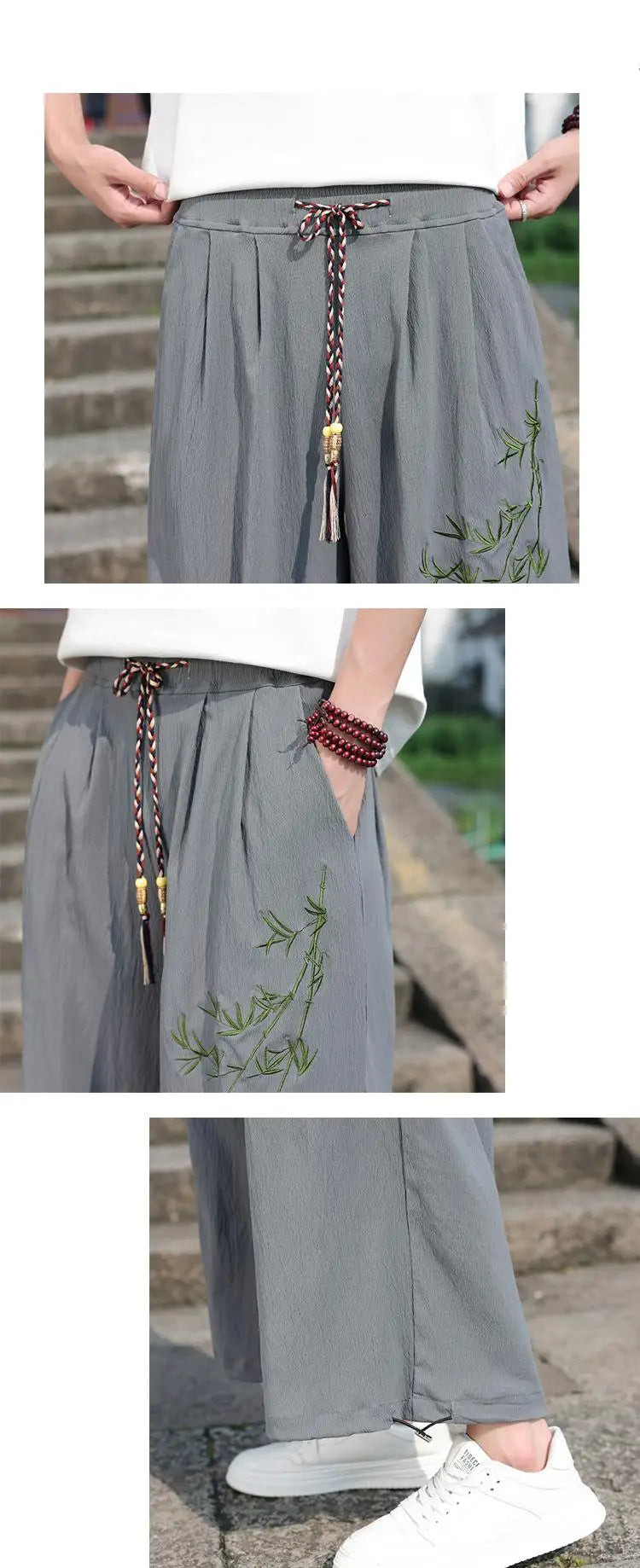 Mens Lightweight Pants Loose Fit with Elastic Waistband and Drawstring