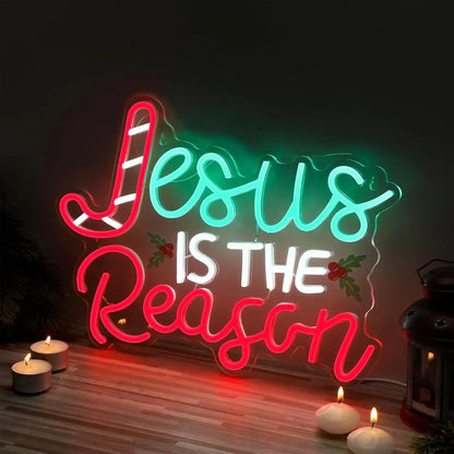 Jesus Is The Reason Neon Sign Christmas LED Neon Light Sign USB powered